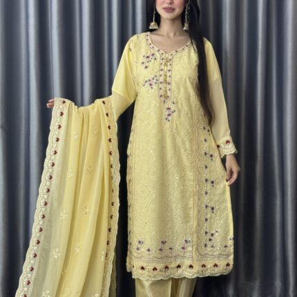 Indian Silk Full Body Embroidered 3pes